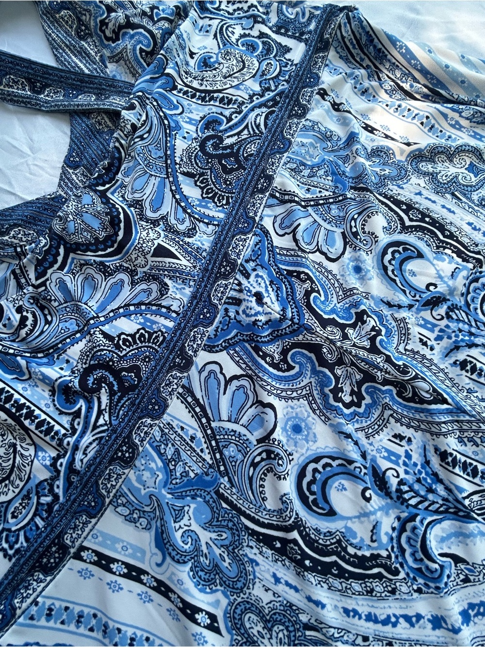 INC International Concepts Blue Paisley V-Neck  handkerchief hem Maxi Dress 1X - Picture 12 of 16